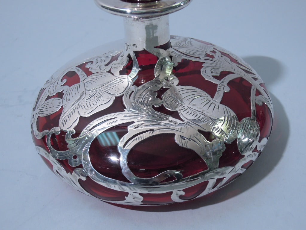 Ruby Glass Perfume Bottle with Silver Overlay c1900 4
