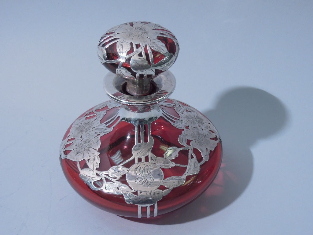 Women's Art Nouveau Perfume - American Cranberry Glass with Silver Overlay