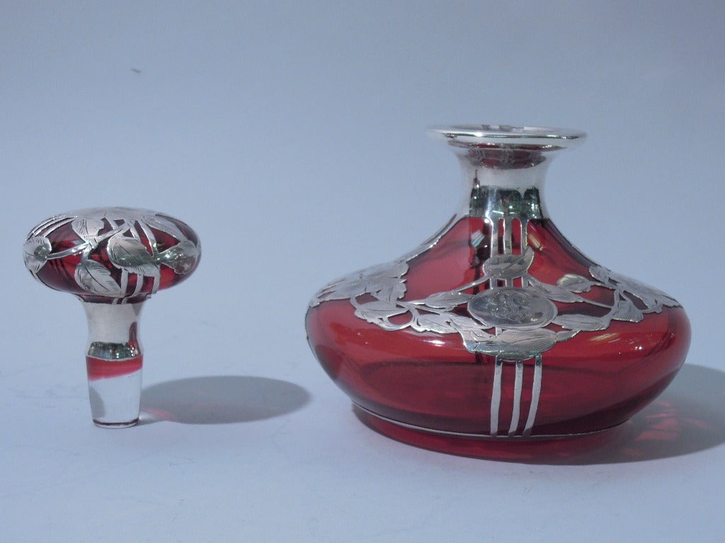 Art Nouveau Perfume - American Cranberry Glass with Silver Overlay 1
