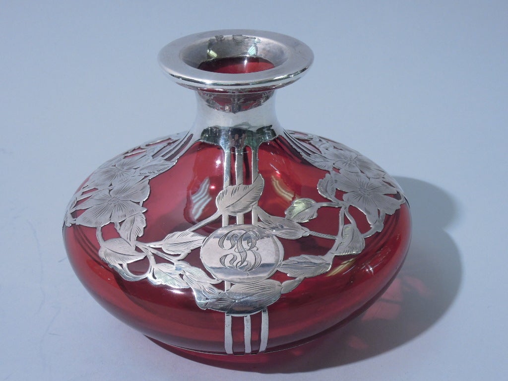 Art Nouveau Perfume - American Cranberry Glass with Silver Overlay 2