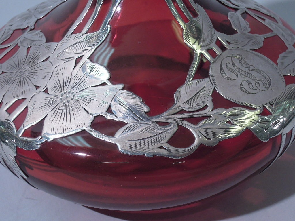 Art Nouveau Perfume - American Cranberry Glass with Silver Overlay 3