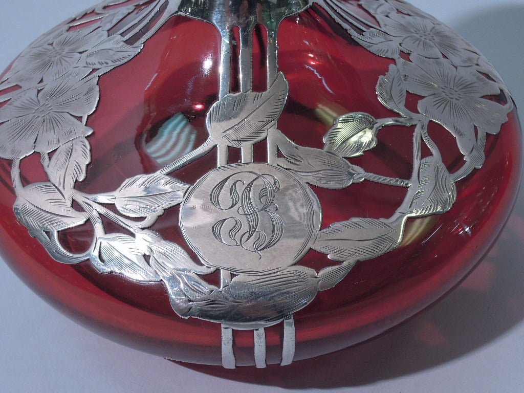 Art Nouveau Perfume - American Cranberry Glass with Silver Overlay 4