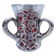 Art Nouveau Loving Cup - American Cranberry Glass & Silver Overlay