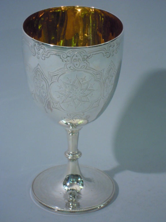 Victorian Goblet - Quatrefoils & Strapwork - English Sterling Silver - 1864 In Excellent Condition In New York, NY