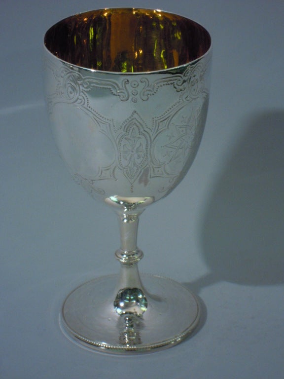 Women's or Men's Victorian Goblet - Quatrefoils & Strapwork - English Sterling Silver - 1864