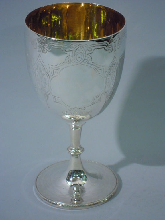 Victorian Goblet - Quatrefoils & Strapwork - English Sterling Silver - 1864 2