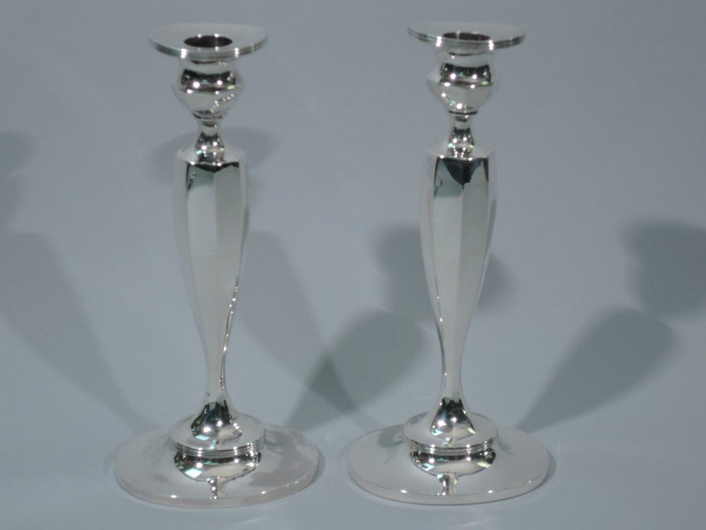 Tiffany Candlesticks - Geometric Pair - American Sterling Silver In Excellent Condition In New York, NY
