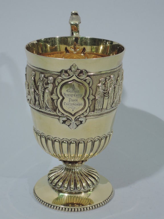 Victorian Mug - Greek Revival - English Sterling Silver Gilt - 1874 In Excellent Condition In New York, NY
