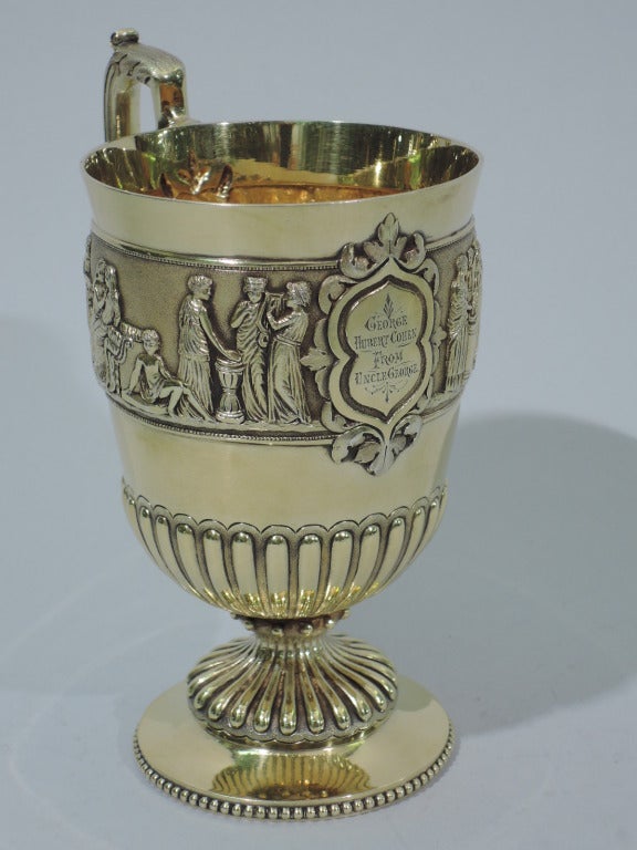 Women's or Men's Victorian Mug - Greek Revival - English Sterling Silver Gilt - 1874