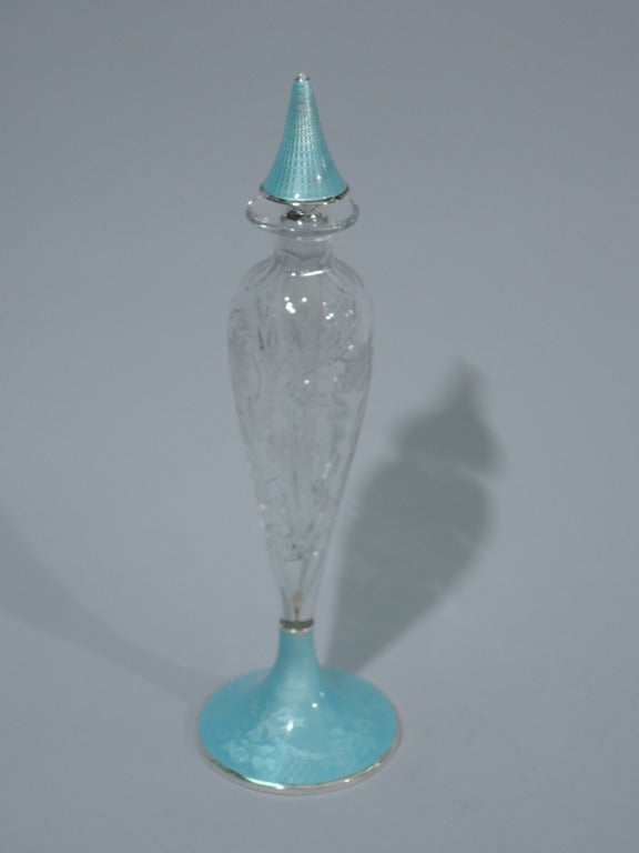 Edwardian Pretty Perfume - American Sterling Silver, Crystal, and Blue Enamel - C 1915