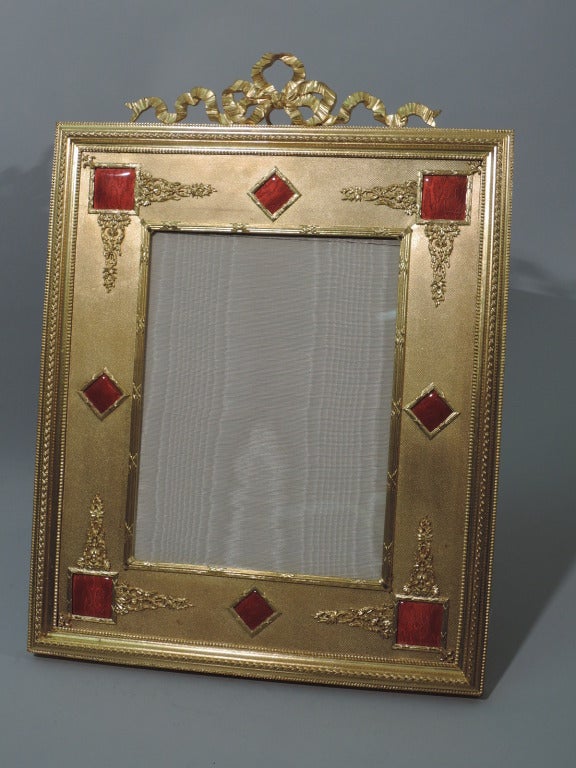 Belle Epoque Frame - Large - French Dore Bronze & Red Enamel  - C 1900 In Excellent Condition In New York, NY