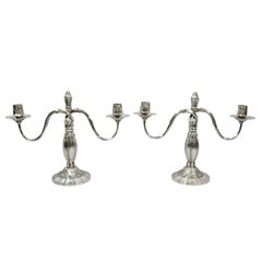 Antique Shreve Candelabra - Pair of Modern 2-Light - American Sterling Silver - C 1920