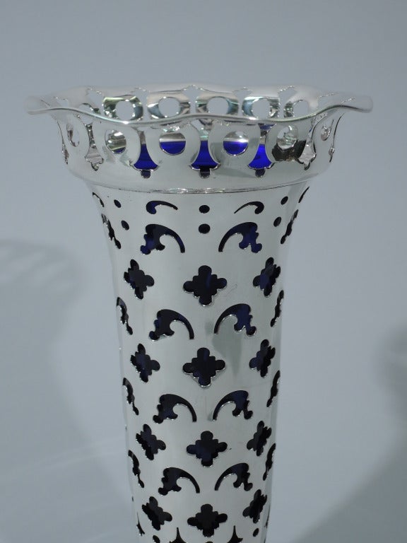 Tiffany Vase - Pierced with Cobalt Glass - American Sterling Silver - C 1902 2