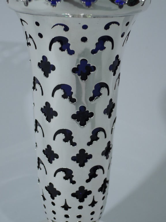 Tiffany Vase - Pierced with Cobalt Glass - American Sterling Silver - C 1902 3