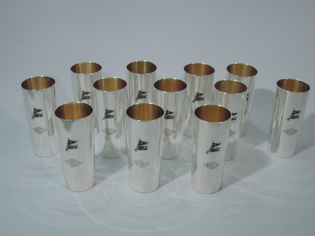 Nautical Bar Set - Cups & Tumblers - American Sterling Silver & Enamel In Excellent Condition In New York, NY