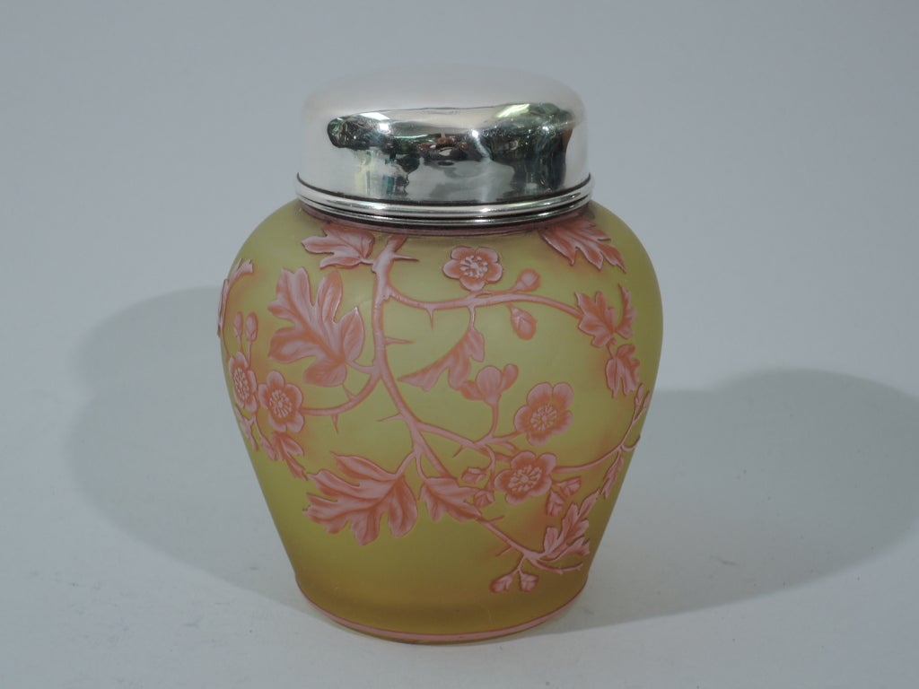 Thomas Webb Tea Caddy - English Art Nouveau - Citrine Cameo Glass In Excellent Condition In New York, NY