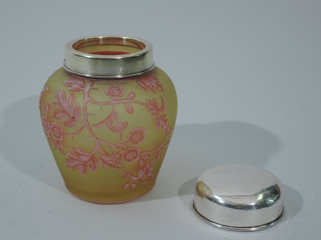 Thomas Webb Tea Caddy - English Art Nouveau - Citrine Cameo Glass 3