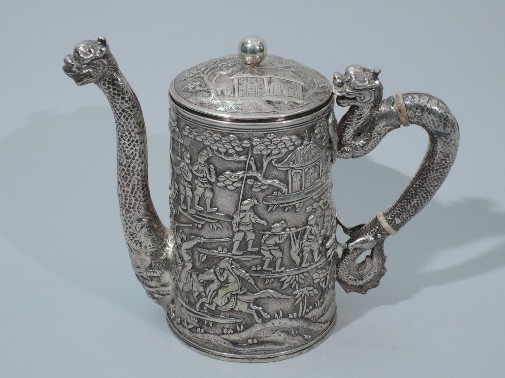 Victorian Dramatic Dragon Teapot by Khecheong - Chinese Export Silver - C 1850