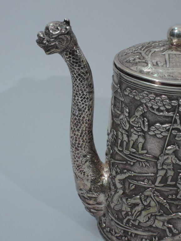 Women's or Men's Dramatic Dragon Teapot by Khecheong - Chinese Export Silver - C 1850