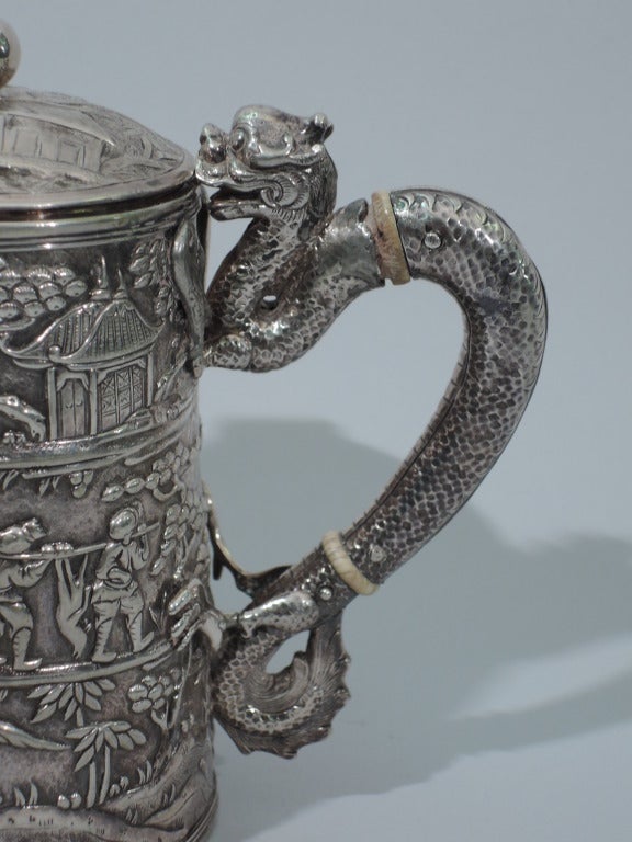 Dramatic Dragon Teapot by Khecheong - Chinese Export Silver - C 1850 1