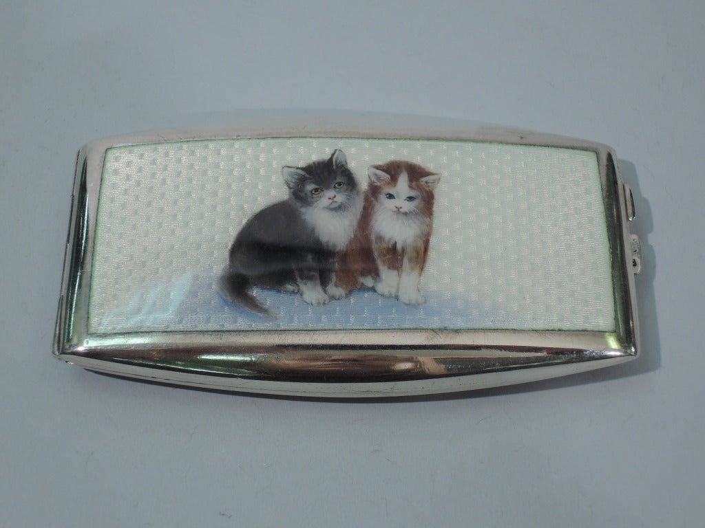 Edwardian Cat Cigarette Case - Pretty Kitties - Austrian Silver & Enamel - C 1920