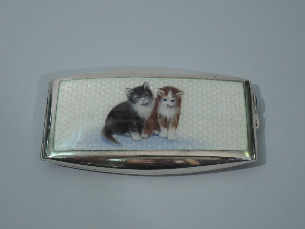 Women's Cat Cigarette Case - Pretty Kitties - Austrian Silver & Enamel - C 1920