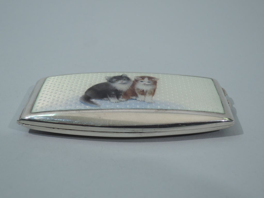 Cat Cigarette Case - Pretty Kitties - Austrian Silver & Enamel - C 1920 1