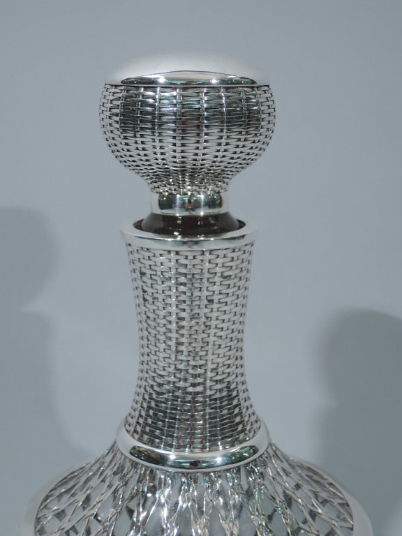 Japanese Glass Decanter with Silver Overlay in Basket Motif In Excellent Condition In New York, NY