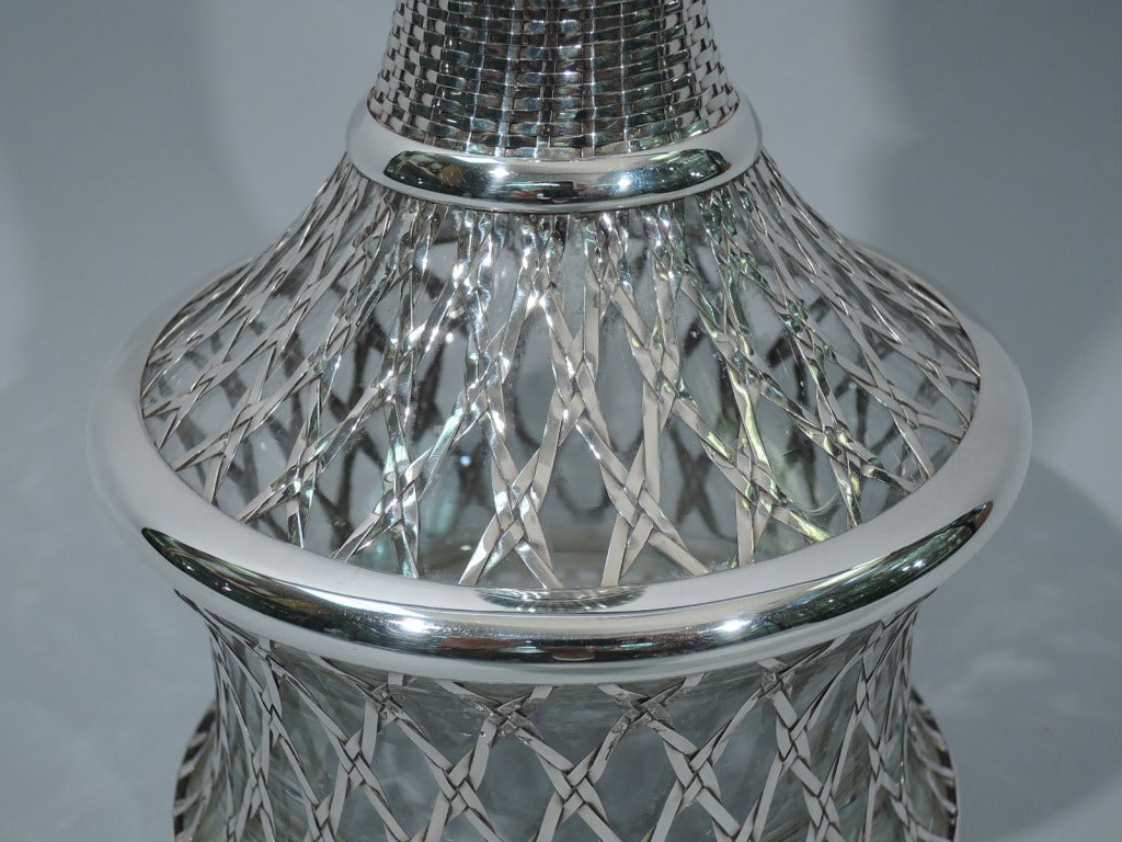 Japanese Glass Decanter with Silver Overlay in Basket Motif 2