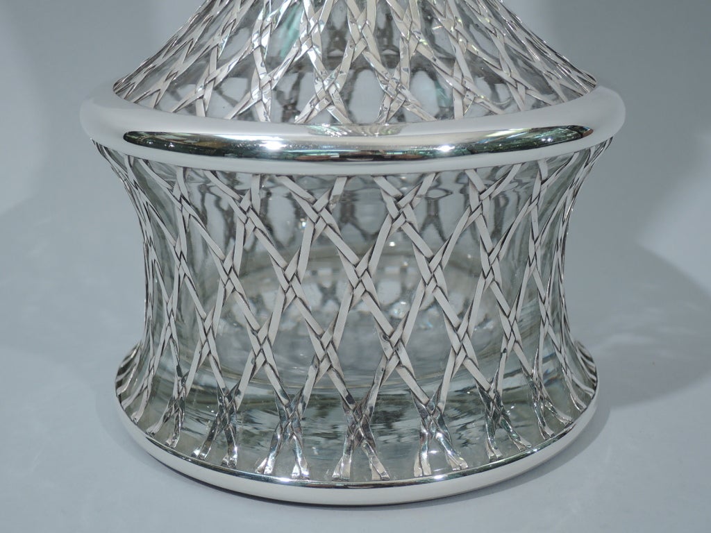 Japanese Glass Decanter with Silver Overlay in Basket Motif 3