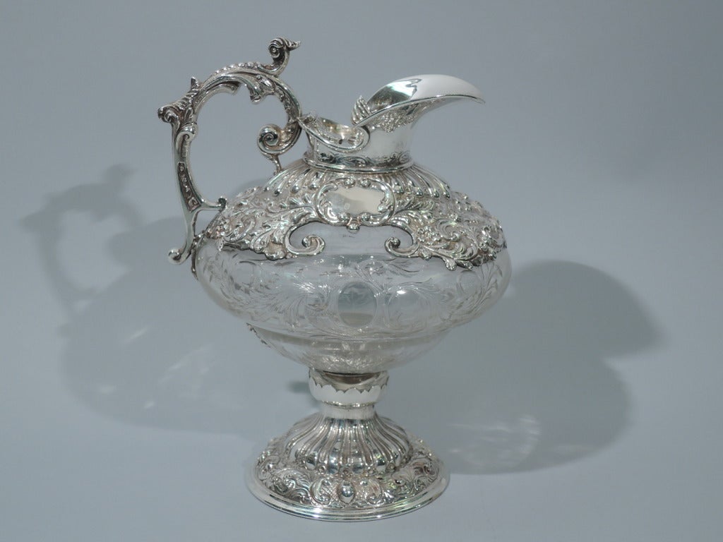 Edwardian George V Decanter - English Sterling Silver & Etched Crystal - 1916