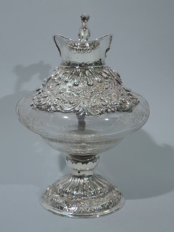 George V Decanter - English Sterling Silver & Etched Crystal - 1916 In Excellent Condition In New York, NY