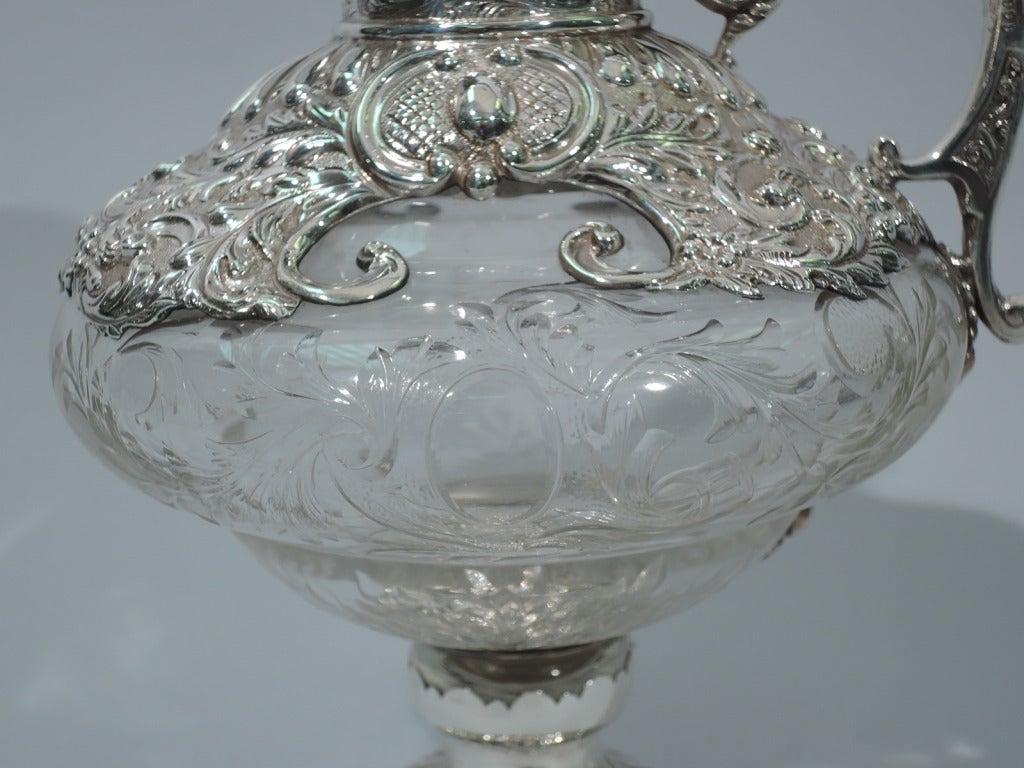 George V Decanter - English Sterling Silver & Etched Crystal - 1916 1