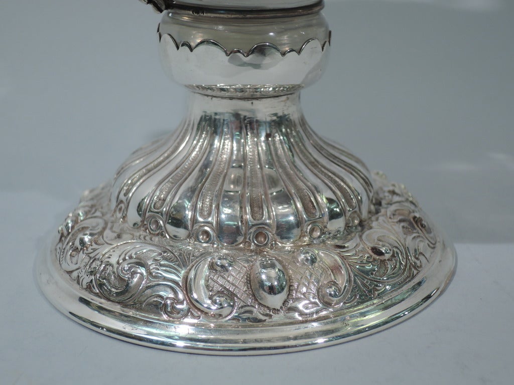 George V Decanter - English Sterling Silver & Etched Crystal - 1916 2