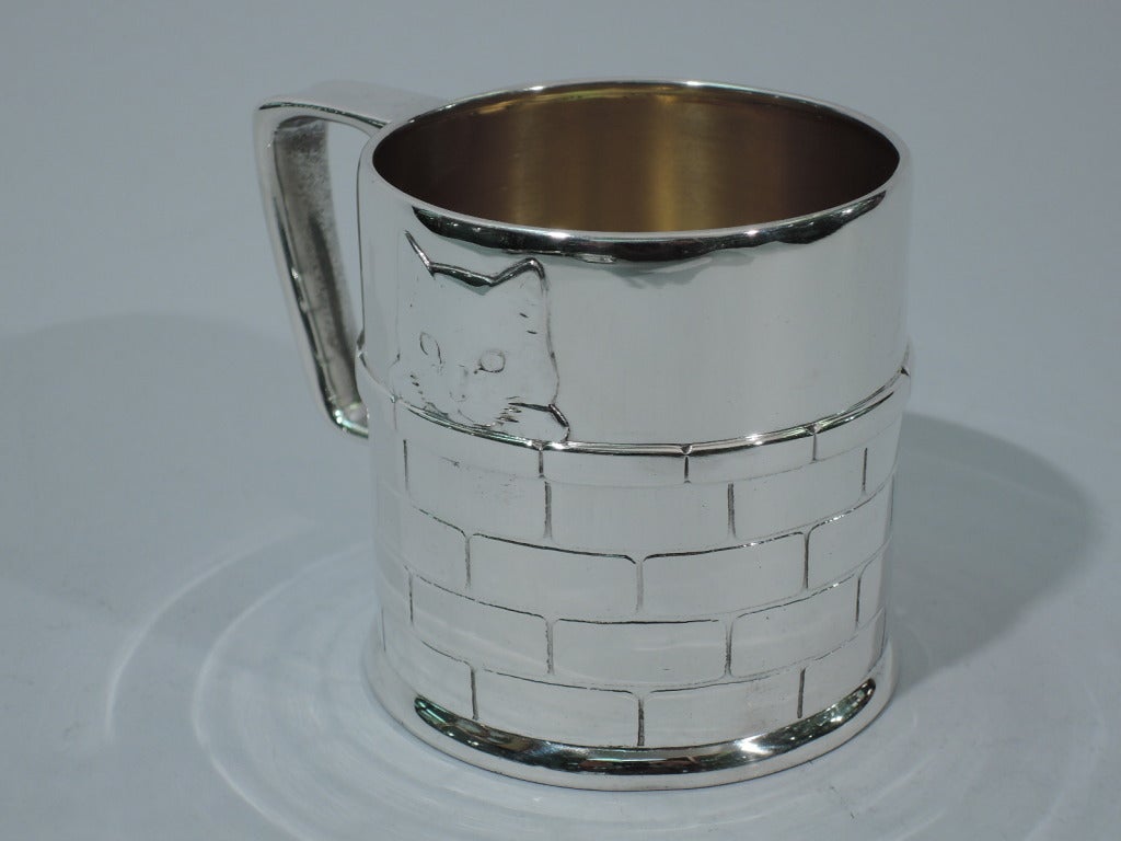 Tiffany Mug - Cats Peeping over Brick Wall - American Sterling Silver - C 1907 2