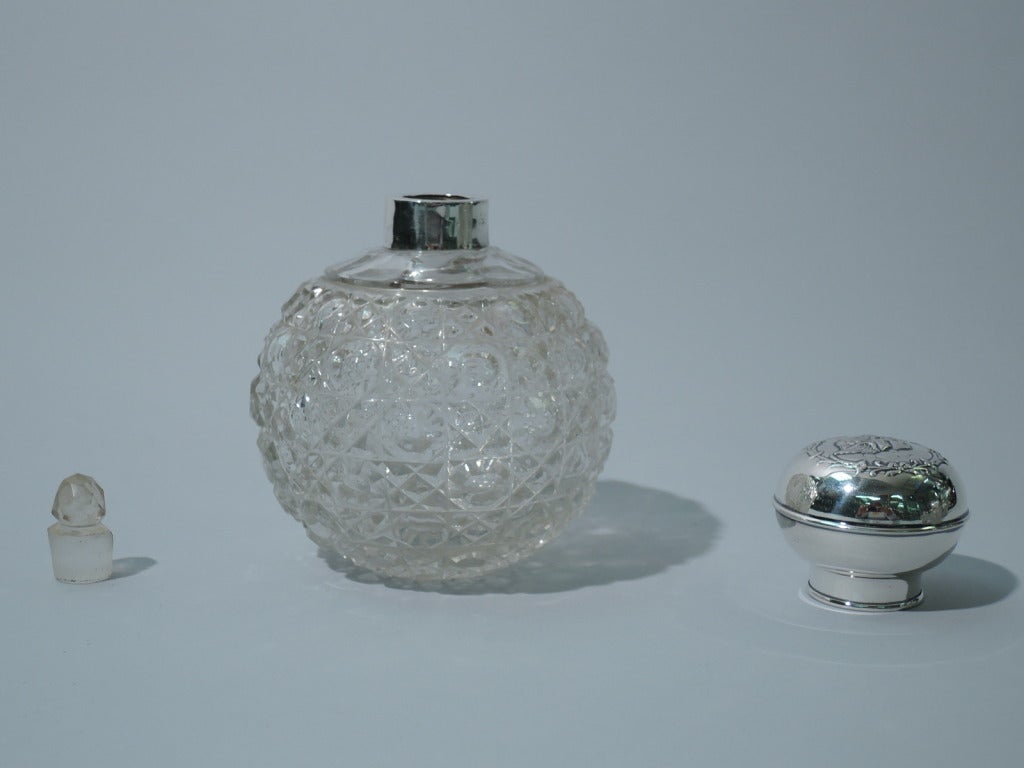 Pair of Edwardian English Sterling Silver & Cut Glass Perfume Bottles 1