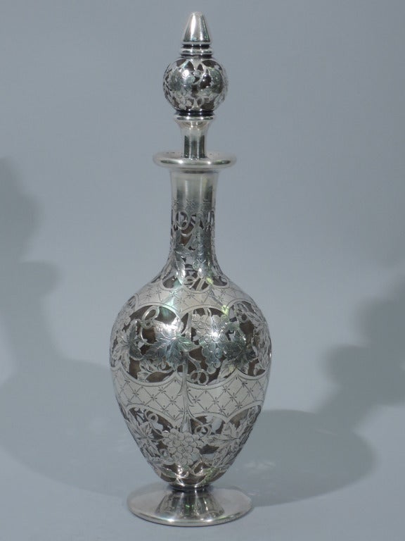 Grape Decanter - American Clear Glass & Silver Overlay - C 1890