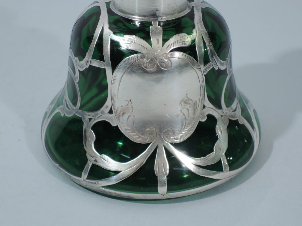 Daisy Perfume Bottle - Emerald Green Glass & Silver Overlay - C 1890 5