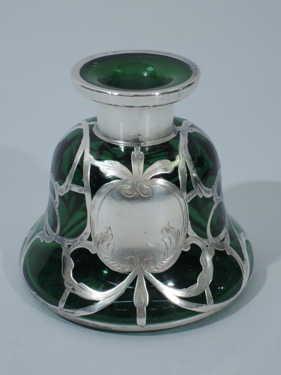 Women's Daisy Perfume Bottle - Emerald Green Glass & Silver Overlay - C 1890