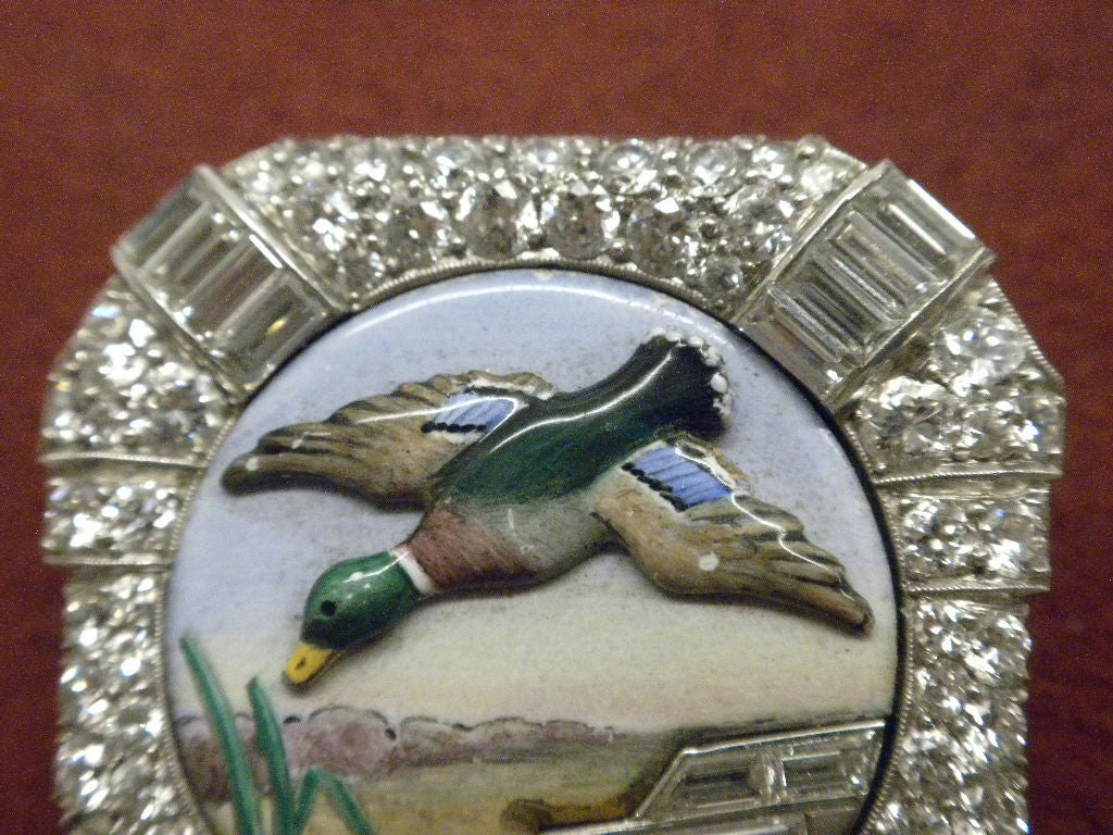Women's Art Deco Clip with Ducks - Diamond, Platinum, & Enamel - C 1930