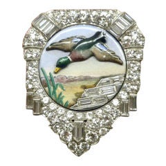 Antique Art Deco Clip with Ducks - Diamond, Platinum, & Enamel - C 1930