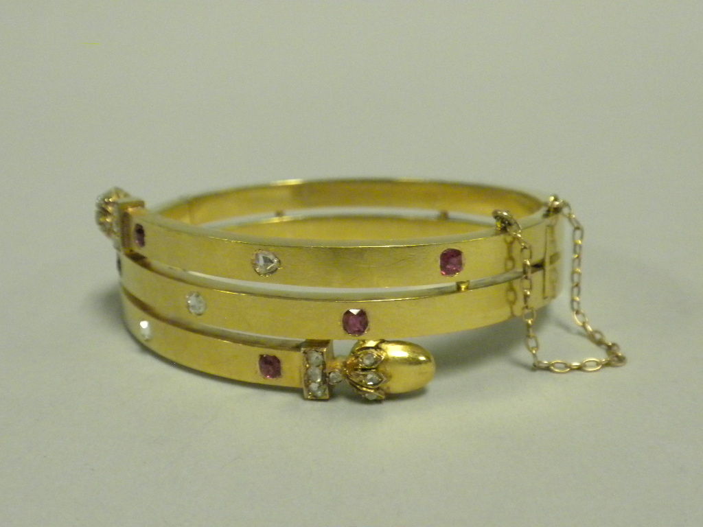 Antique French Gold, Ruby & Diamond Bracelet Circa 1870