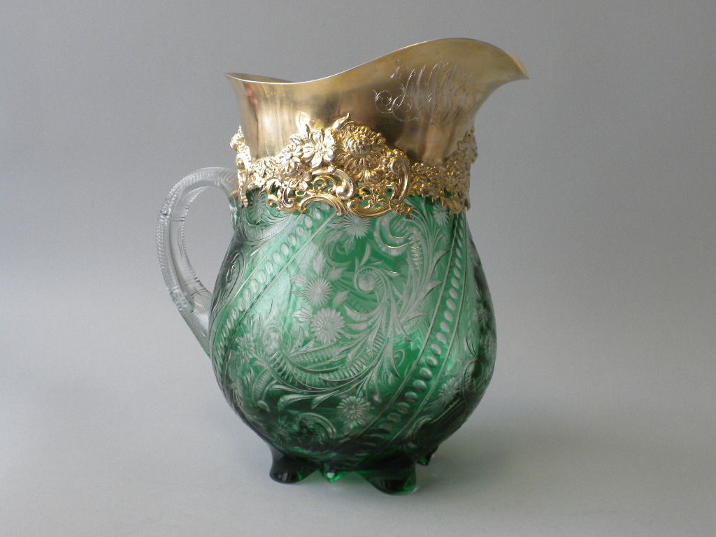 20th Century Redlich Co. Cut Crystal Sterling Silver Gilt Pitcher, Circa 1900