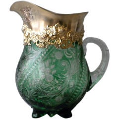 Antique Redlich Co. Cut Crystal Sterling Silver Gilt Pitcher, Circa 1900