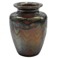 Loetz Sterling Overlay Vase, Circa 1900, Signed Alvin Mfg. Co.