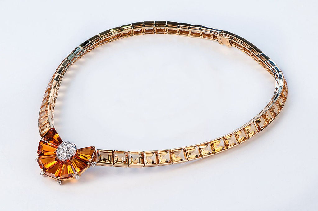 Madeira and Sherry Citrine and Diamond Gold Necklace
