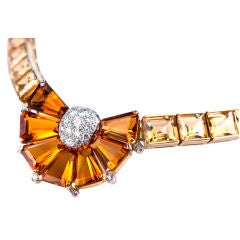 Madeira and Sherry Citrine and Diamond Gold Necklace