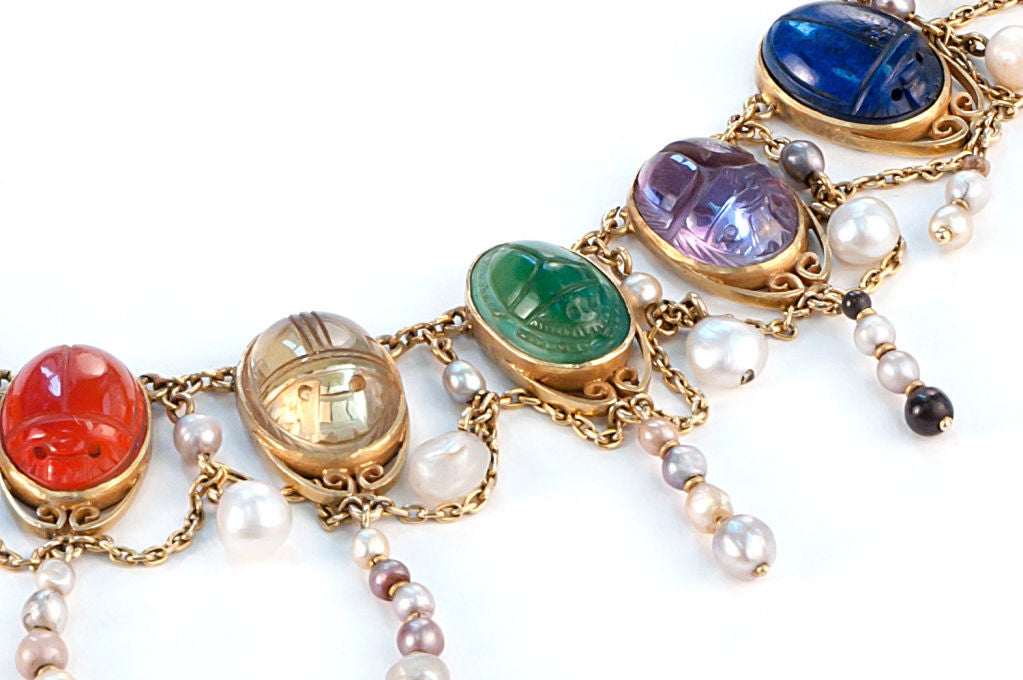 Rare British Arts and Crafts Egyptian Revival Scarab Necklace
