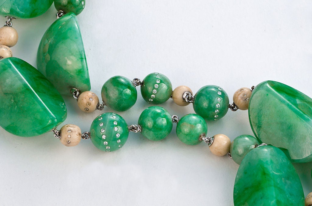 EDMOND CHIN  Rare Jade Ivory Diamond Two Strand Necklace