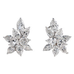 Magnificent  Pear Shaped Diamond Cluster Earrings